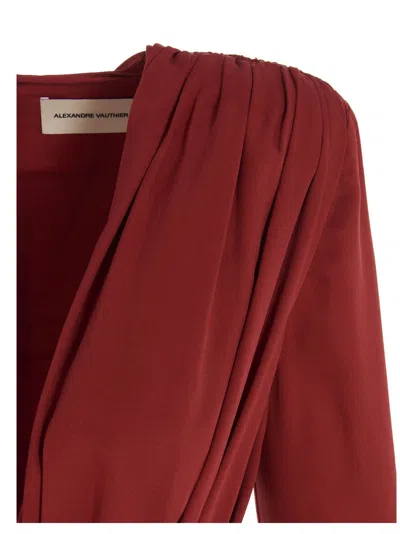 Shop Alexandre Vauthier Draped Silk Dress Dresses Red