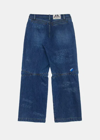 Shop Ader Error Blue Distressed Wide-leg Jeans