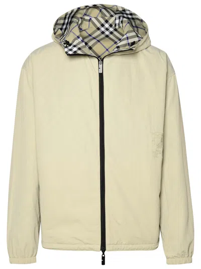 Shop Burberry Man  Reversible Beige Polyester Jacket In Cream