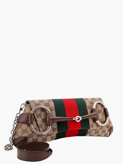 Shop Gucci Woman Horsebit Chain Woman Beige Shoulder Bags In Cream