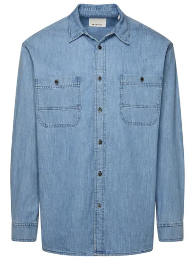 Shop Isabel Marant Man  'vhelynton' Blue Cotton Shirt