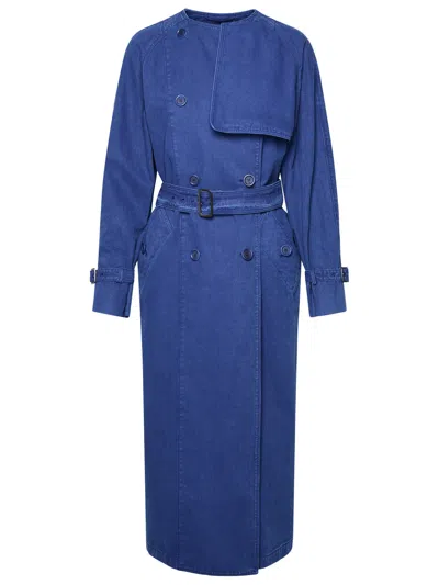 Shop Max Mara 'calao' Blue Cotton Trench Coat Woman