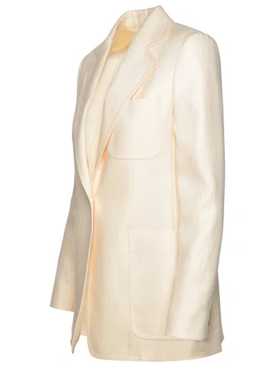 Shop Max Mara Woman  'boemia' Ivory Linen Blazer In Cream