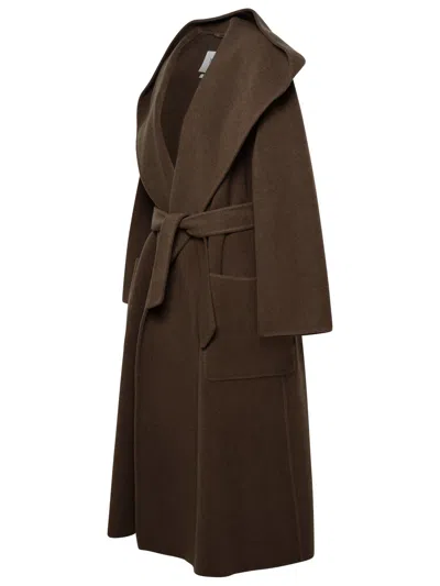 Shop Max Mara Woman  'jabot' Cashmere Leather Coat In Brown