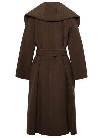 Shop Max Mara Woman  'jabot' Cashmere Leather Coat In Brown
