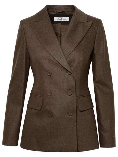 Shop Max Mara Woman  'landa' Blazer In Brown Wool Flannel And Cachemire