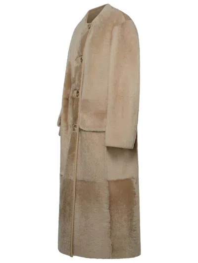 Shop Max Mara Woman  'talamo' Honey Sheepskin Coat In Cream
