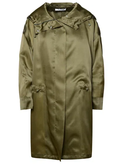 Shop Max Mara 'tambuto' Khaki Green Silk Parka Woman