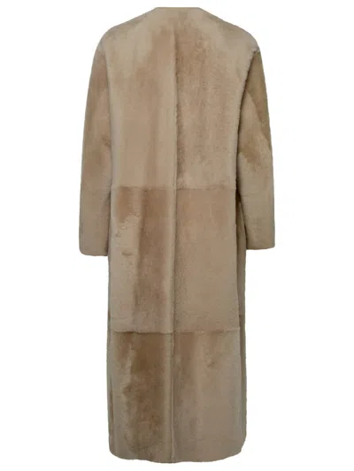 Shop Max Mara Woman  'talamo' Honey Sheepskin Coat In Cream