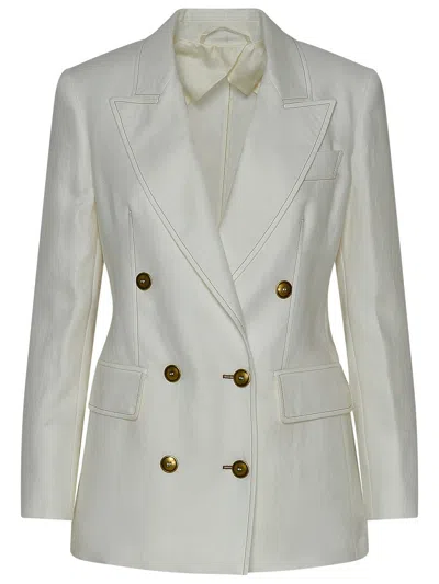 Shop Max Mara Woman  White Linen Verace Blazer Jacket