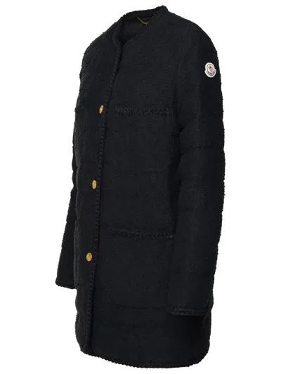 Shop Moncler Woman  'epafo' Long Black Cotton Blend Down Jacket