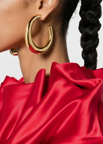 Shop Jacquemus Gold Les Grandes Creoles Ovalo Earrings In Light Gold