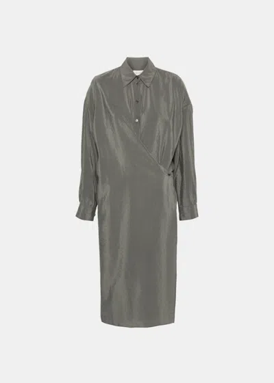 Shop Lemaire Grey Twisted Wrap Midi Dress In Ash Grey