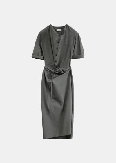 Shop Lemaire Grey Wrap Dress In Asphalt