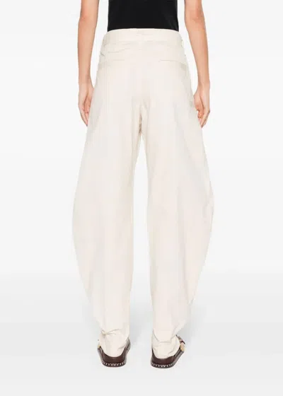 Shop Lemaire White Belted Trousers In Pale Ecru