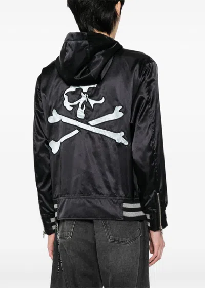 Shop Mastermind Japan Black Hooded Varsity Jacket