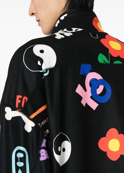 Shop Mastermind Japan Black All Over Motif Fleece Jacket In Black Base