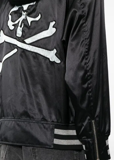 Shop Mastermind Japan Black Hooded Varsity Jacket