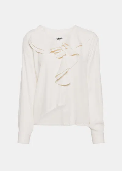 Shop Mm6 Maison Margiela White Long-sleeved Shirt In Cream