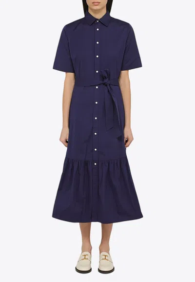 Shop Polo Ralph Lauren Belted Midi Shirt Dress In Blue