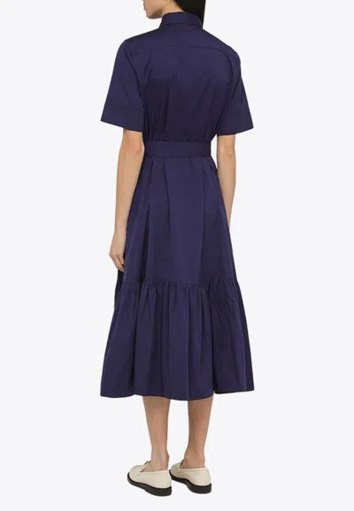 Shop Polo Ralph Lauren Belted Midi Shirt Dress In Blue