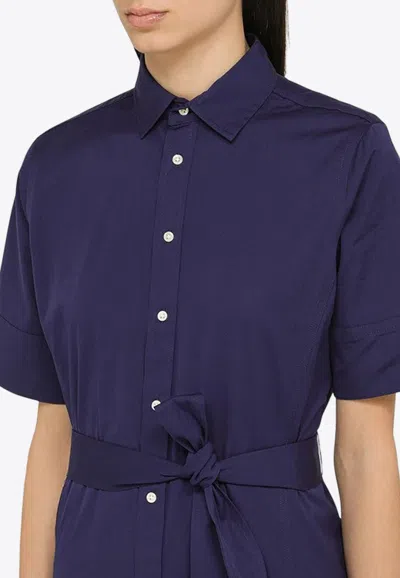 Shop Polo Ralph Lauren Belted Midi Shirt Dress In Blue