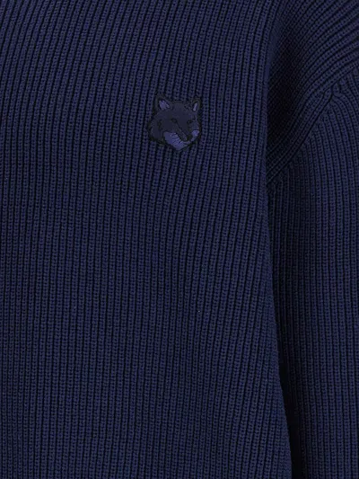 Shop Maison Kitsuné 'bold Fox Head' Sweater In Blue