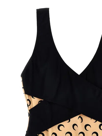 Shop Marine Serre 'all Over Moon' One-piece Swimsuit In Black