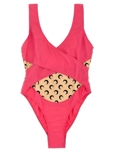 Shop Marine Serre 'all Over Moon' One-piece Swimsuit In Fuchsia