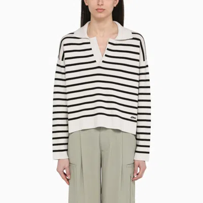 Shop Ami Alexandre Mattiussi Chalk White/black Striped Sweater In Wool And Cotton In Multicolor