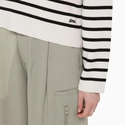 Shop Ami Alexandre Mattiussi Ami Paris Chalk White/black Striped Sweater In Wool And Cotton In Multicolor