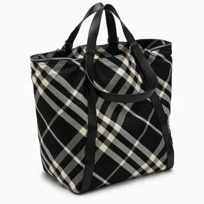 Shop Burberry | Black/calico Cotton-blend Tote Bag With Check Pattern