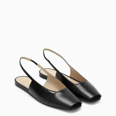 Le Monde Beryl Leather Sling Peep-toe Ballerina Flats In Black