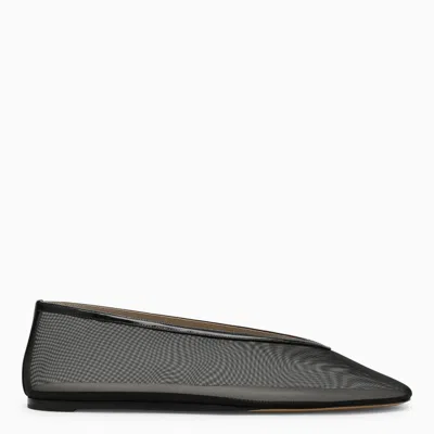 Le Monde Beryl Le Monde Béryl Black Leather Ballerinas In Fishnet Style In Black