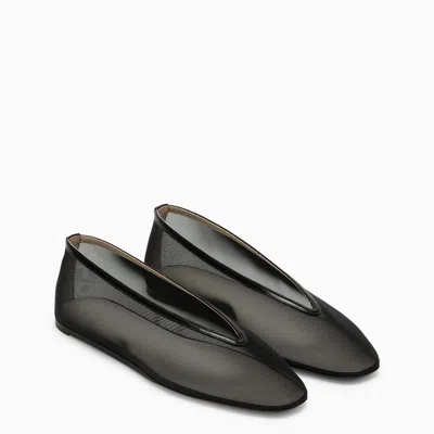 Le Monde Beryl Le Monde Béryl Black Leather Ballerinas In Fishnet Style In Black