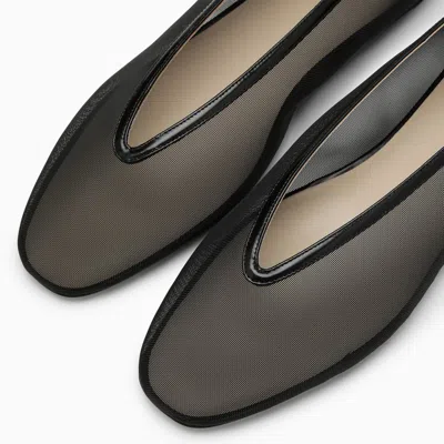 Le Monde Beryl Le Monde Béryl Black Leather Ballerinas In Fishnet Style In Black