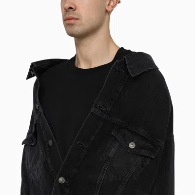 Shop Balenciaga Off Shoulder Dark Blue Denim Jacket