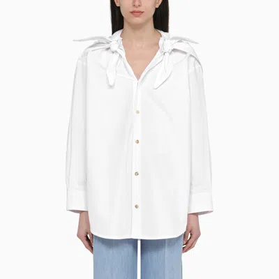 Shop Bottega Veneta White Cotton Shirt With Knotted Details