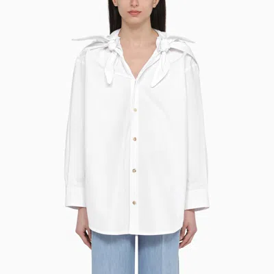 Bottega Veneta Knotted Compact Cotton Canvas Button Down Shirt In White