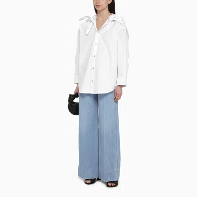 Bottega Veneta Knotted Compact Cotton Canvas Button Down Shirt In White
