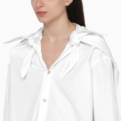 Bottega Veneta Knotted Compact Cotton Canvas Button Down Shirt In White