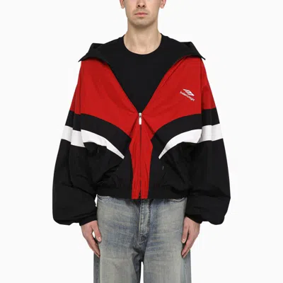 Shop Balenciaga Off Shoulder Tracksuit 3b Sports Icon Black/red/white Jacket