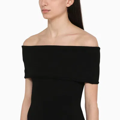 Shop Bottega Veneta Black Dress With Bare Nylon Shoulders