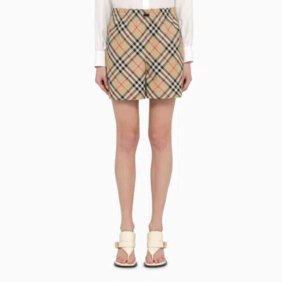 Shop Burberry Short Beige With Check Pattern