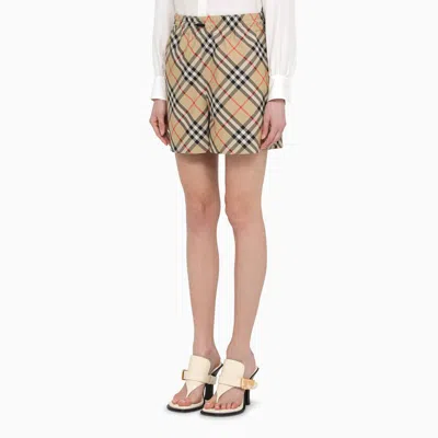 Burberry Check Ekd Drawstring Pull-on Shorts In Beige