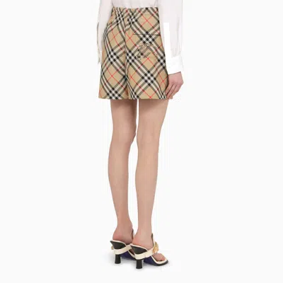 Burberry Check Ekd Drawstring Pull-on Shorts In Beige