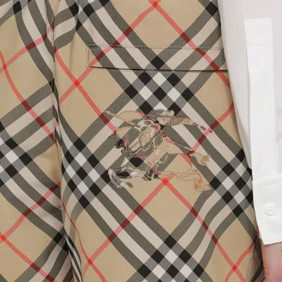 Burberry Check Ekd Drawstring Pull-on Shorts In Beige