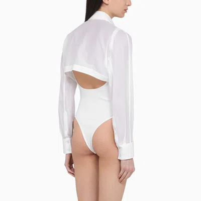Shop Alaïa White Cotton Shirt Bodysuit