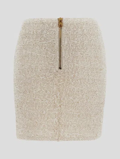 Shop Balmain Tweed Mini Skirt In Naturel