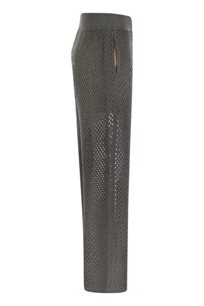 Shop Brunello Cucinelli Net Knit Cotton Trousers In Anthracite